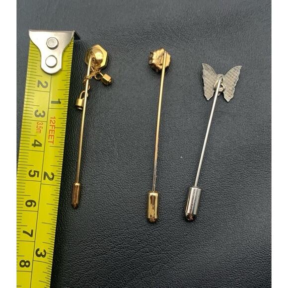 Vintage Lot Of 3 Stick Pins Lapel Butterfly Dangle And Rhinestone - Picture 5 of 5
